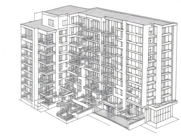 Sketch drawing of a residential or apartment ai generative