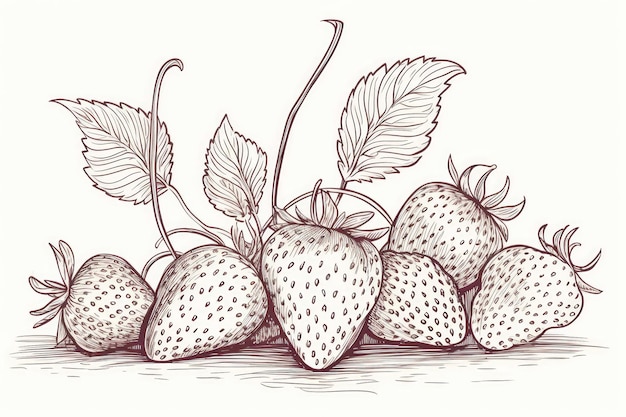 Sketch Drawing Of A Strawberry Generative AI