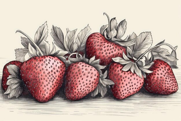 Sketch Drawing Of A Strawberry Generative AI