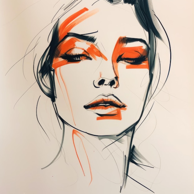 Sketch Of Female Face In Elegant Inking Style