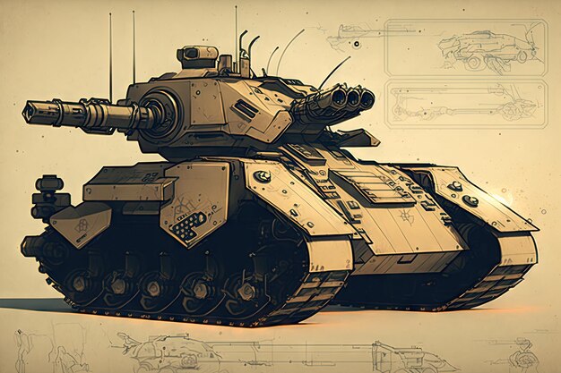 Premium AI Image | Sketch of futuristic battle tank with gun turrets ...