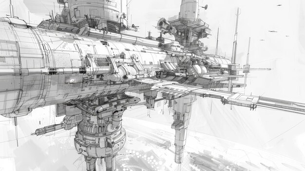 Photo sketch of a futuristic space station design ai generated illustration