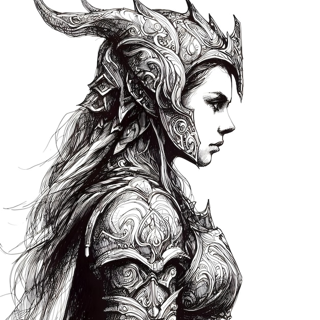 Sketch of a girl in armor Handdrawn illustration