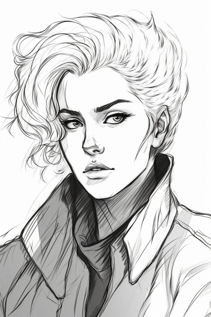 A sketch of a girl with a collar and a jacket