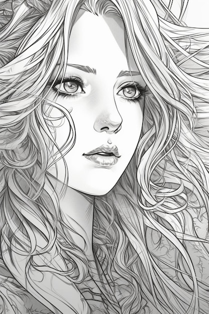 A sketch of a girl with long hair and a long hair