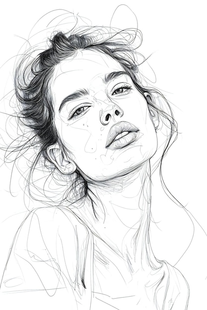 Sketch of a girls face on a white background