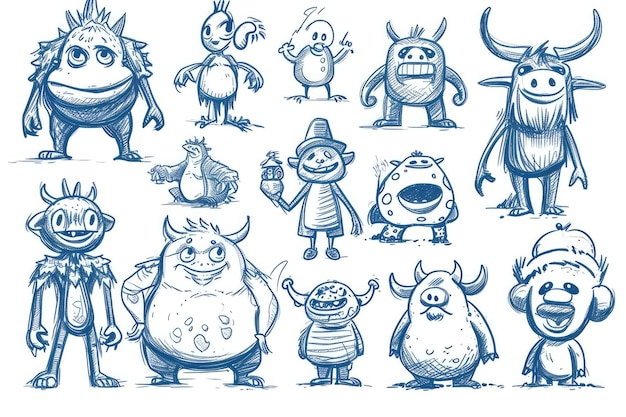 Foto sketch grillige cartoon personages