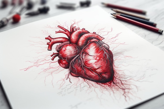 A sketch of a heart with a pencil on top of it