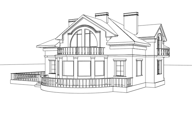Photo a sketch of a house with a balcony and a balcony.