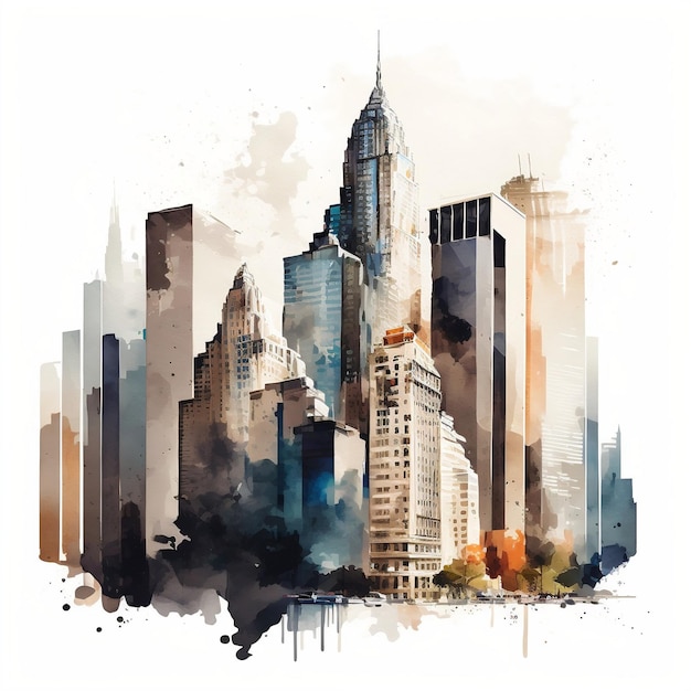 Sketch Illustration of Modern New York City space in Watercolor Generative AI