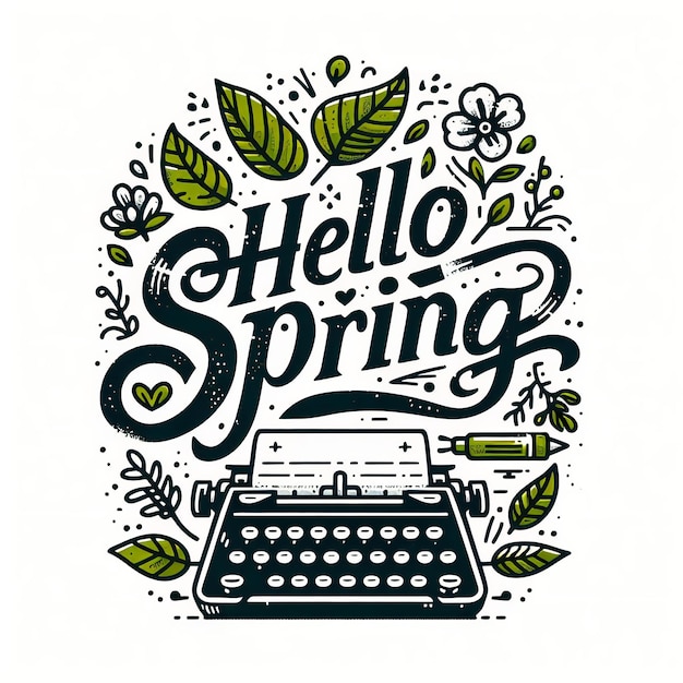 Hello Springと書かれたスケッチが明るい背景に描かれています