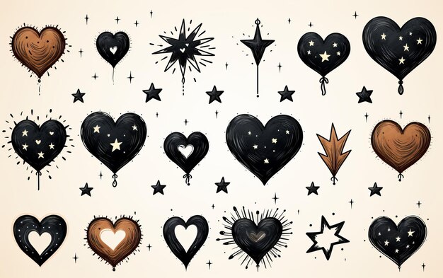 Sketch line arrow element star heart shape Hand drawn doodle sketch style circle cloud