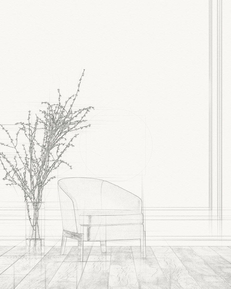 Photo sketch of living room. freehand drawing