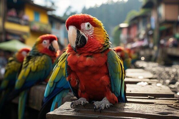 Sketch Macaws and Parrots Squawking Outside of a