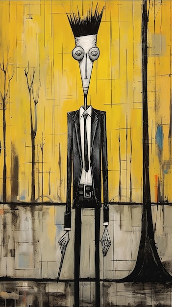 Sketch of the man in a suit on the background of trees