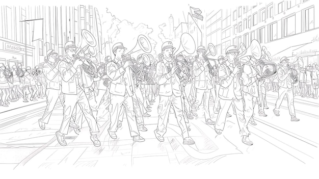 a sketch of a marching band with a marching band
