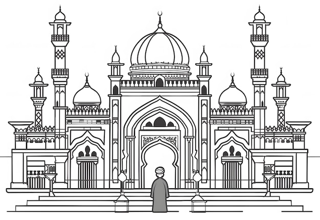 Sketch of mosque and palm trees Hand drawn vector illustration