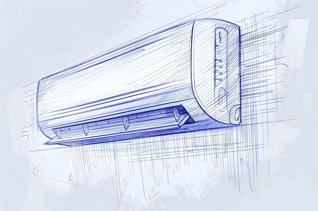 사진 색 배경 에 파란색 잉크로 에어컨 의 스케치