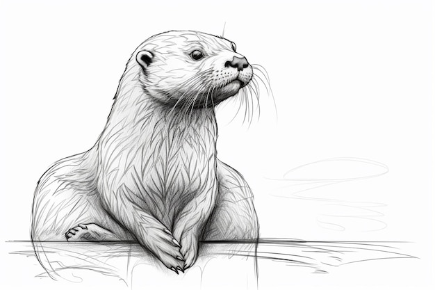 A sketch of a otter sitting on a ledge.