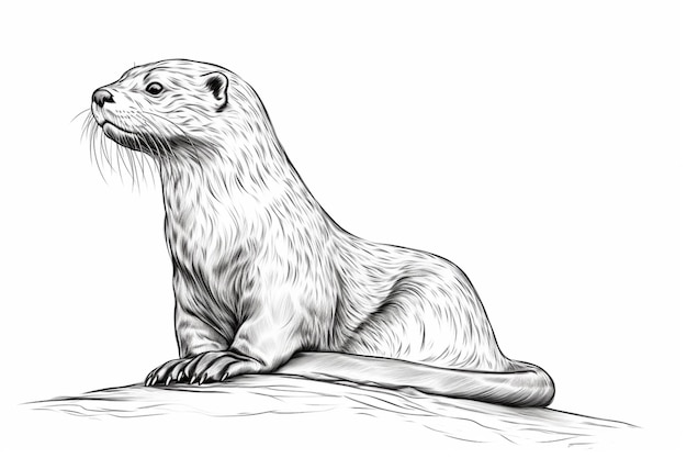 A sketch of an otter sitting on a tree trunk.