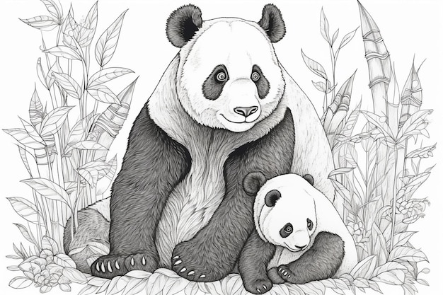 A sketch of a panda and her cub