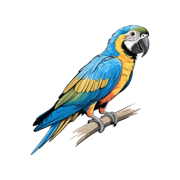 sketch of a parrot on a branch in color vector illustration design