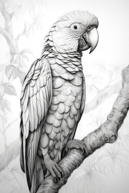 Foto schizzo di un pappagallo o di un macaw in stile line art disegnato a mano