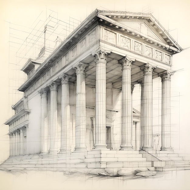 Sketch Pencil Sketch an Architectural Plan of an Ancient Greek Builgreek Gate hand drawn