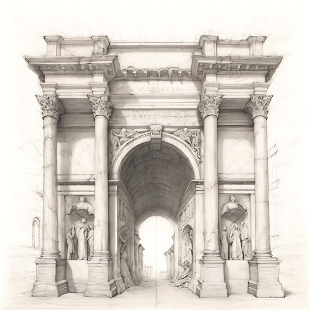 Sketch Pencil Sketch Column Portal Roman on White Backgroundgreek Gate hand drawn