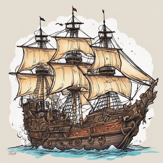 A sketch of pirate ship ai generated image