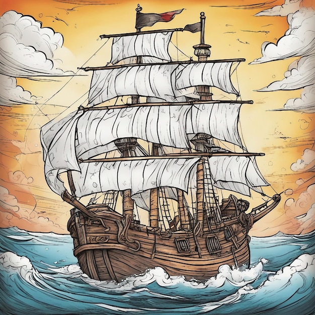 A sketch of pirate ship ai generated image