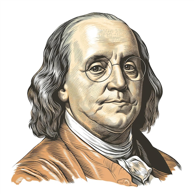 Sketch portrait of Benjamin Franklin President of America