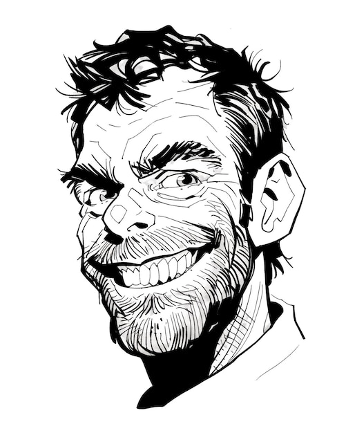 흰색 배경에서 웃는 남자의 스케치 초상화