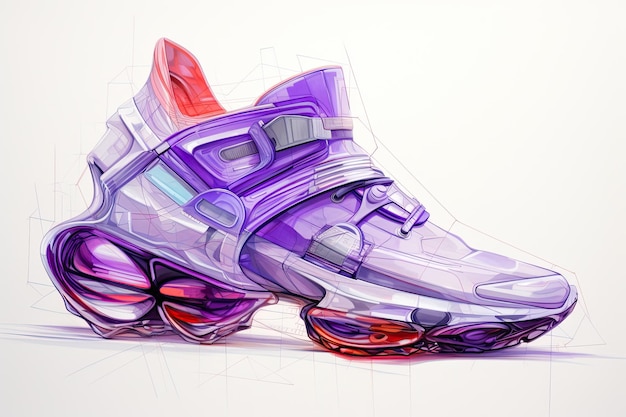 Foto schizzo prototipo di scarpe disegno a matita stile dinamico scarpe da ginnastica futuristiche