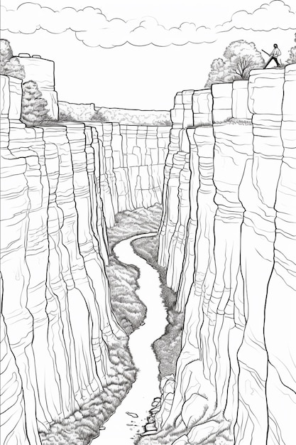 A sketch of a river in a canyon