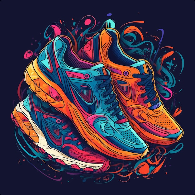 Sketch of running shoes on grunge background