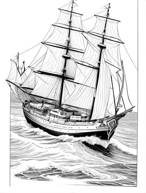 Photo sketch of an ship in the ocean