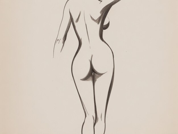 sketch of a silhouette of a woman halfdressed rear view