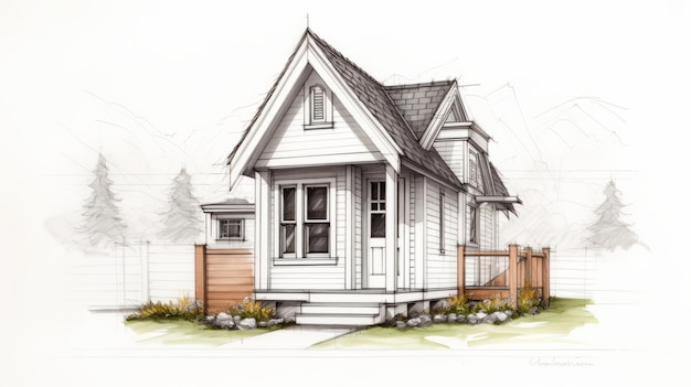 Photo sketch of a simple queen anne architecture luxury tiny home