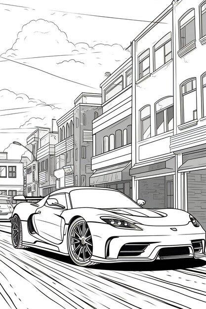 Photo sketch of a sports car in the city