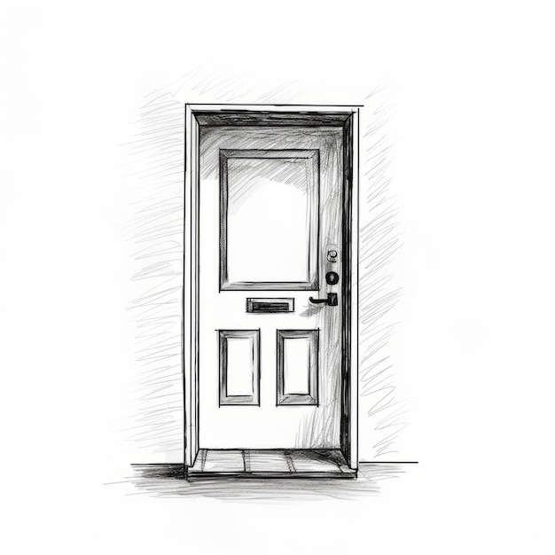 Photo sketch style door simple line art on white background