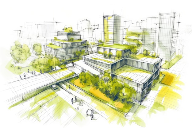 Sketch of sustainable urban architecture AI