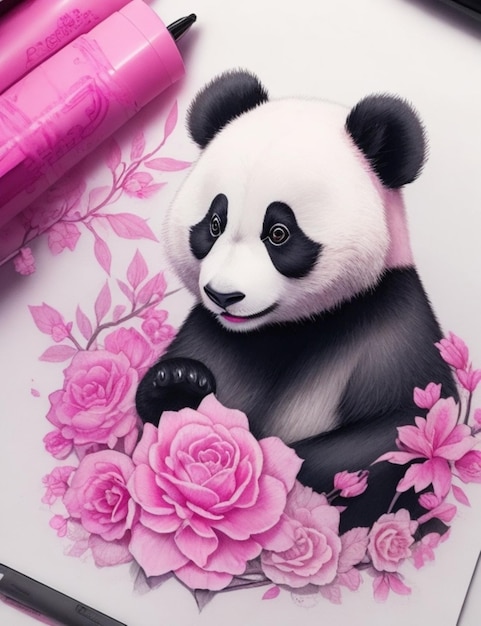 Foto uno schizzo per un tatuaggio di un panda rosa