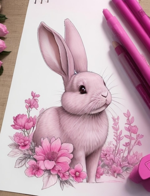 a sketch for a tattoo of a pink rabbit