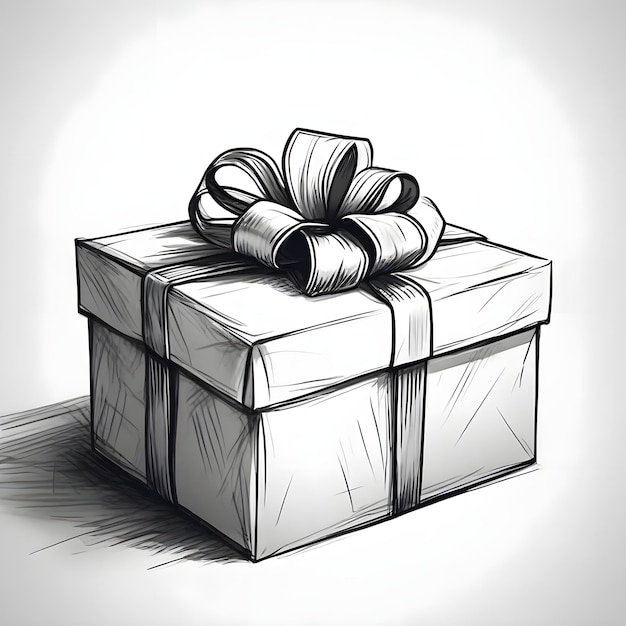 Sketch Tekening geschenkdoos op witte achtergrond