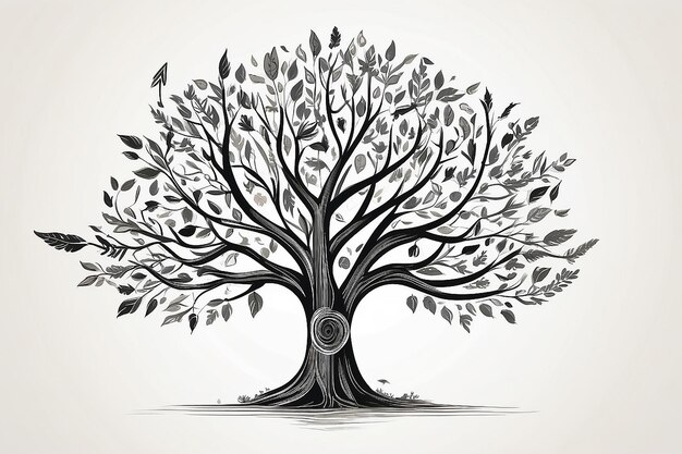 Sketch of tree with arrows and frames for your design