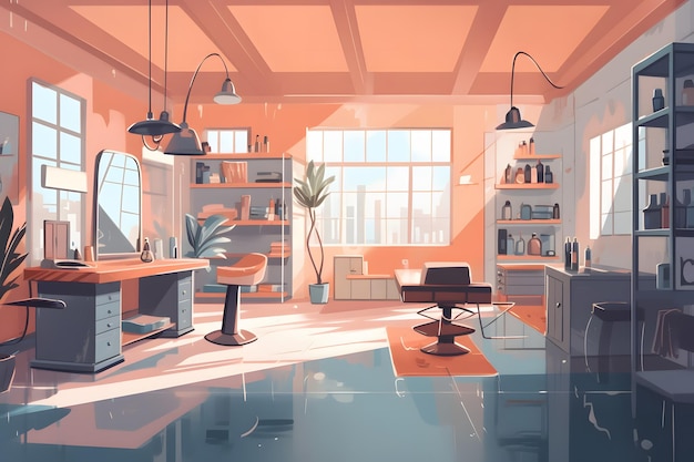 Sketch visualization of the interior of a beauty studio in coral colors Neural network AI generated