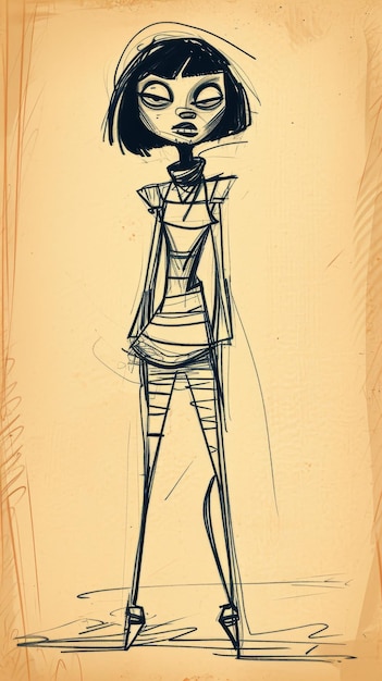 Sketch of Woman Wearing a Dress