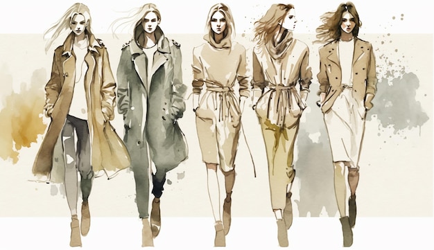 A sketch of women's coats from the brand new collection.