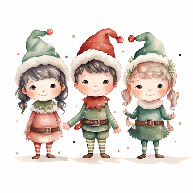 Sketched Christmas Elves Clipart isolated on white